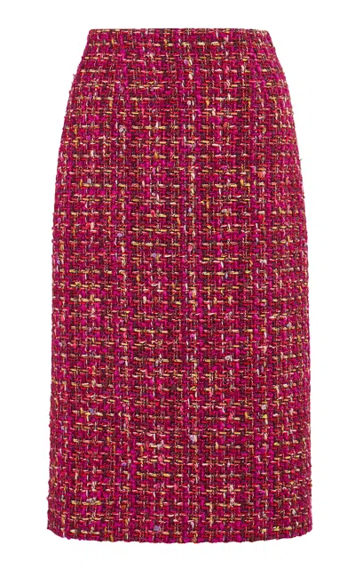 Carolina Herrera Mid-rise Multi Tweed Pencil Skirt In Red