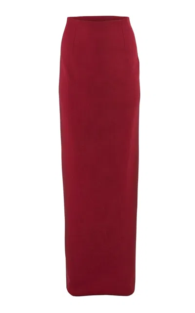 Carolina Herrera Mid-rise Stretch Wool Tailoring Column Skirt In Burgundy