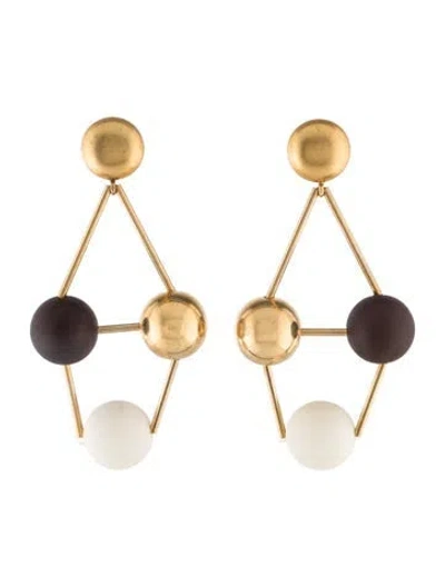 Pre-owned Carolina Herrera Mixed Media Ball Triangle Drop Earrings In Multi