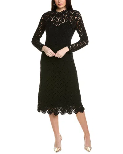 Carolina Herrera Mock Neck Crochet Midi Dress In Black