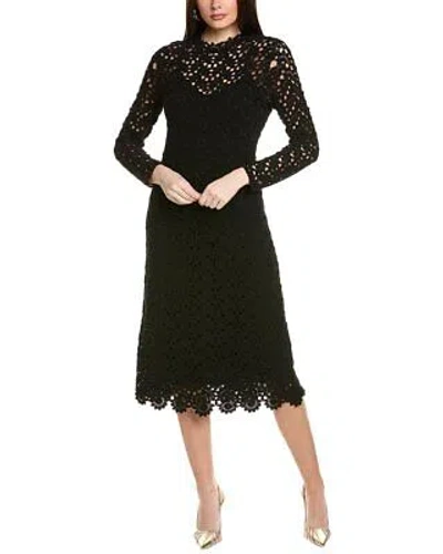 Pre-owned Carolina Herrera Mock Neck Crochet Midi Dress Women's In Black