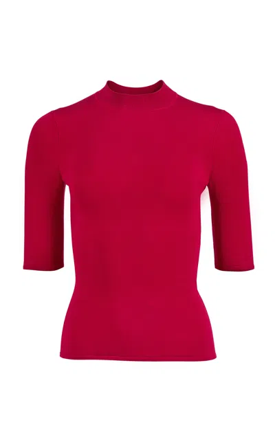 Carolina Herrera Mock Neck Fine Gauge Signature Silk Sweater In Red