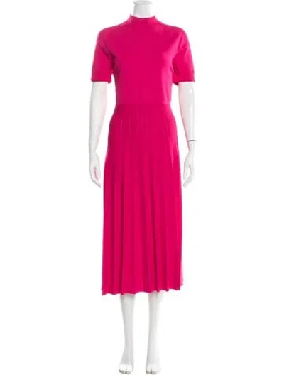 Pre-owned Carolina Herrera Mock Neck Midi Length Dress In Red