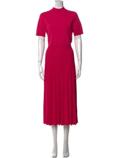 Pre-owned Carolina Herrera Mock Neck Midi Length Dress In Red