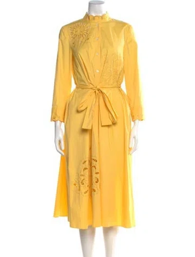Pre-owned Carolina Herrera Mock Neck Midi Length Dress In Yellow