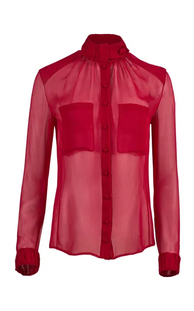 Carolina Herrera Mock Neck Silk Chiffon Top In Purple
