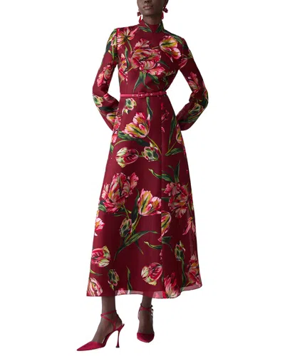 Carolina Herrera Mock Neck Silk Midi Dress In Brown