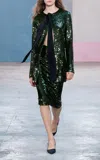 Carolina Herrera Sequined Midi Pencil Skirt In Green