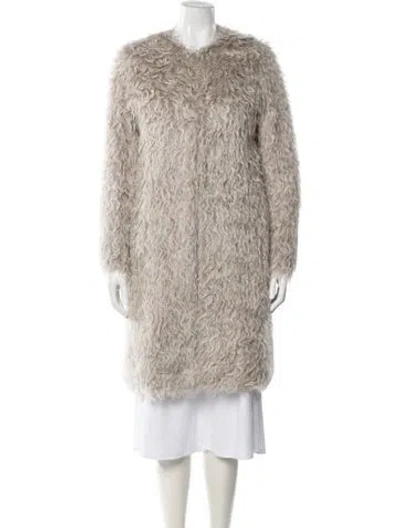Pre-owned Carolina Herrera Mohair Faux Fur Coat In Neutral