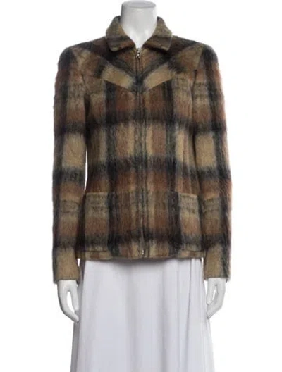 Pre-owned Carolina Herrera Mohair Plaid Print Blazer In Neutrals