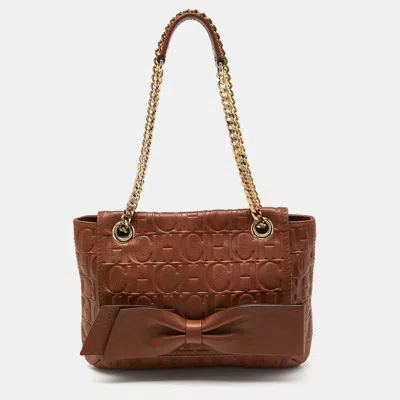Carolina Herrera Monogram Leather Audrey Shoulder Bag In Brown