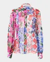 Carolina Herrera Multi-floral Print Chiffon Classic Blouse In Celeste Multi