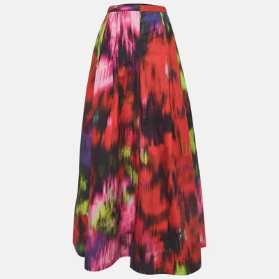 Pre-owned Carolina Herrera Multicolor Abstract Printed Cotton Pleated Wide-leg Trousers M