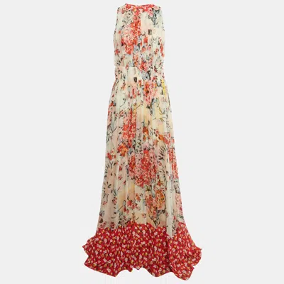 Pre-owned Carolina Herrera Multicolor Floral Print Silk Long Dress M
