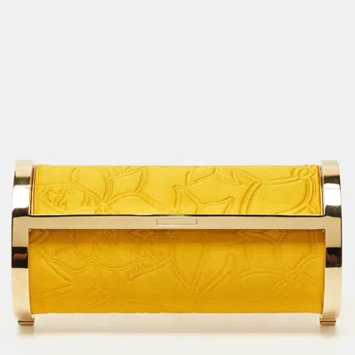 Pre-owned Carolina Herrera Mustard Satin Insignia Metropolitan Clutch In Yellow