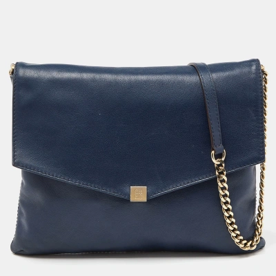 Pre-owned Carolina Herrera Navy Blue Leather Envelope Chain Shoulder Bag