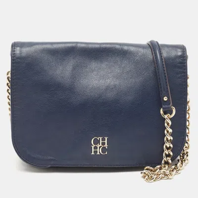 Pre-owned Carolina Herrera Navy Blue Leather New Baltazar Flap Shoulder Bag