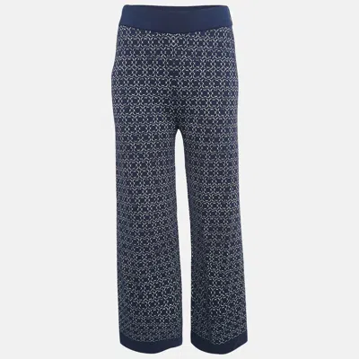 Carolina Herrera Navy Blue Patterned Jersey Wide-leg Pants