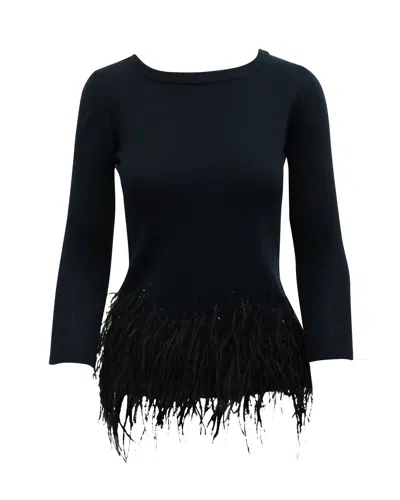 Carolina Herrera Navy Blue Sweater With Black Feathers