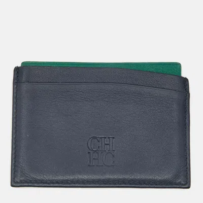 Pre-owned Carolina Herrera Navy Blue/green Leather Card Holder