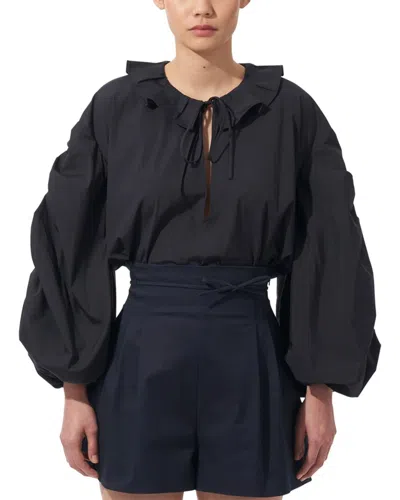 CAROLINA HERRERA CAROLINA HERRERA NECK RUFFLE SHIRRED PUFF SLEEVE BLOUSE