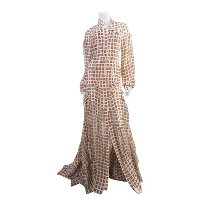 Pre-owned Carolina Herrera New Silk Print Maxi Dress Gown In Brown