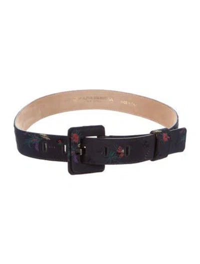 Pre-owned Carolina Herrera Nylon Embroidered Accent Waist Belt In Blue