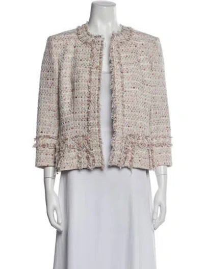 Pre-owned Carolina Herrera Nylon Tweed Pattern Jacket In Pink