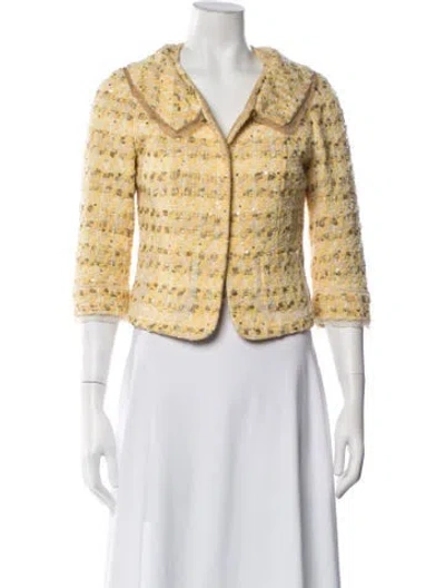 Pre-owned Carolina Herrera Nylon Tweed Pattern Jacket In Yellow