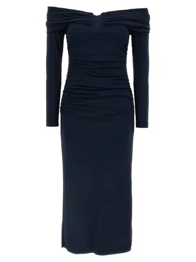 Carolina Herrera 'off-shoulder 3/4 Slv Ruched Midi' Dress In Blue