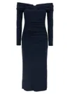 Carolina Herrera 'off-shoulder 3/4 Slv Ruched Midi' Dress In Blue