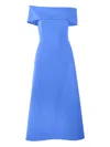 Carolina Herrera Off The Shoulder Stretch Wool Midi Dress In Blue
