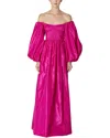 CAROLINA HERRERA OFF SHOULDER BALLOON SLEEVE SILK GOWN