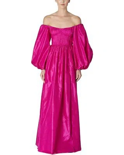 Pre-owned Carolina Herrera Off Shoulder Balloon Sleeve Silk Gown Women's In Pink