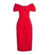 Carolina Herrera Off-the-shoulder Pleated Silk-faille Midi Dress In Red