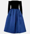 Carolina Herrera Off The Shoulder Long Sleeve Mixed Media Cocktail Dress In Multi