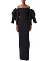 Carolina Herrera Off-shoulder Dramatic Sleeve Column Gown In Black
