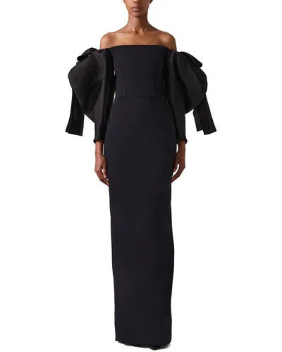 Carolina Herrera Off-shoulder Dramatic Sleeve Column Gown In Black