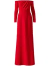 Carolina Herrera Draped Long-sleeve Off-the-shoulder Trumpet Gown In Red