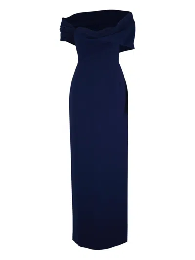 Carolina Herrera Off-shoulder Draped Evening Dress In Blue