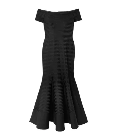 Carolina Herrera Off-the-shoulder Striped Metallic Knitted Midi Dress In Black