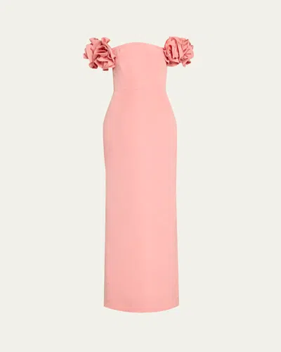 Carolina Herrera Off-shoulder Flower Column Gown In Blush