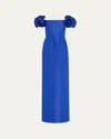 Carolina Herrera Off-shoulder Flower Column Gown In Ultramarin