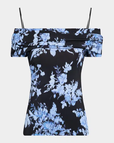 Carolina Herrera Off Shoulder Gathered Top In Blue