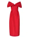 Carolina Herrera Off-the-shoulder Pleated Silk-faille Midi Dress In Red