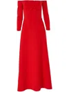 Carolina Herrera Off-shoulder Midi Dress In Red