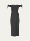 Carolina Herrera Off-the-shoulder Stretch-wool Midi Dress In Melange Grey
