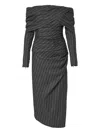 Carolina Herrera Off-shoulder Pinstripe Asymmetric Day Dress In Gray