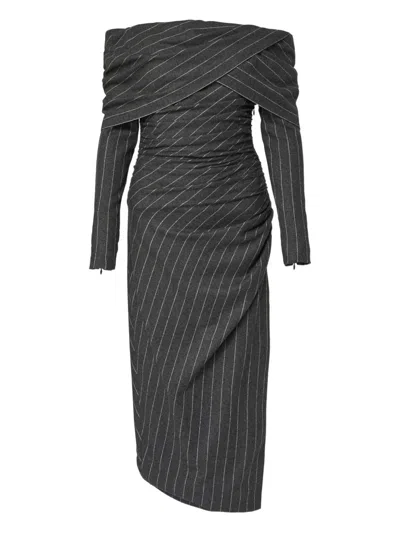 Carolina Herrera Off-shoulder Pinstripe Asymmetric Day Dress In Gray