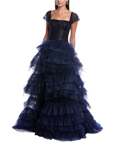 CAROLINA HERRERA OFF-SHOULDER PLEATED TULLE RUFFLE GOWN